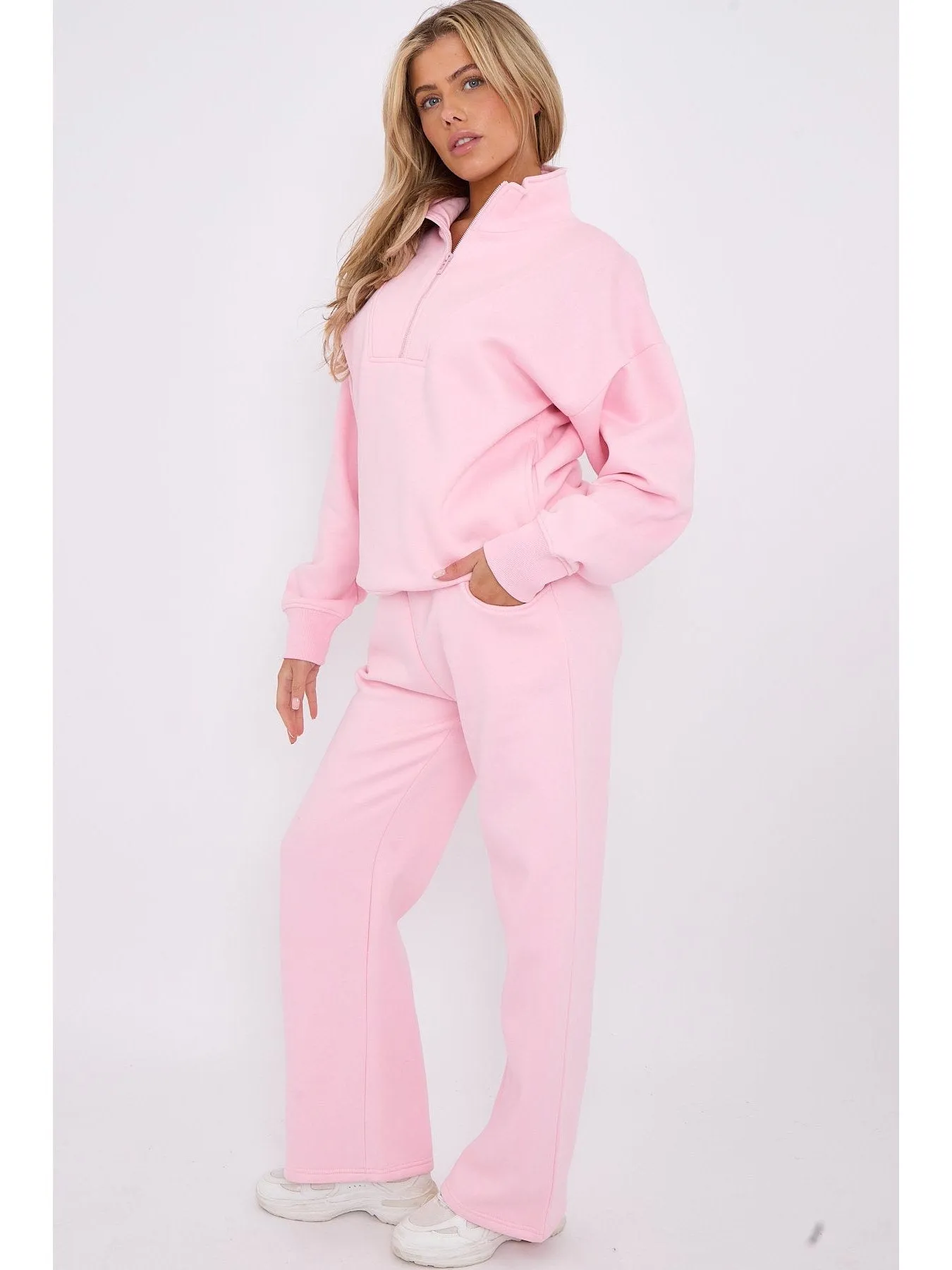 1/2 Zip Top And Wide Leg Fleece Lined Jogger Set