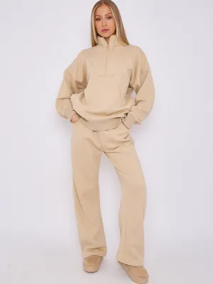 1/2 Zip Top And Wide Leg Fleece Lined Jogger Set