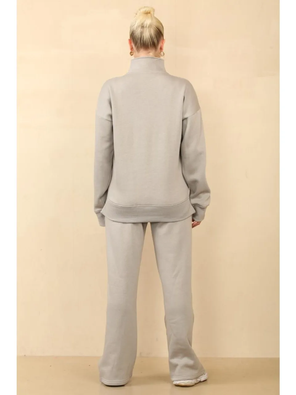 1/2 Zip Top And Wide Leg Fleece Lined Jogger Set