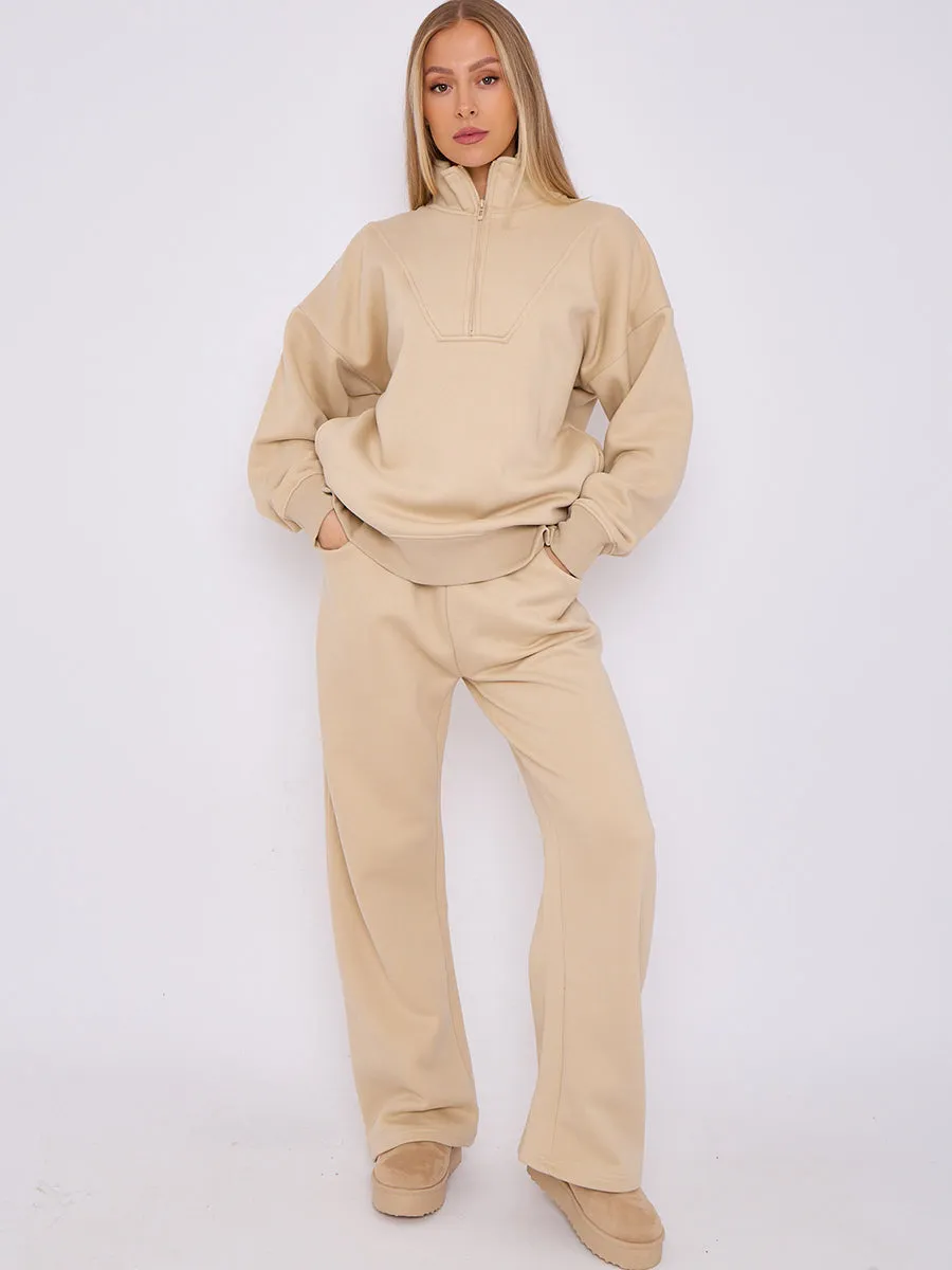 1/2 Zip Top And Wide Leg Fleece Lined Jogger Set
