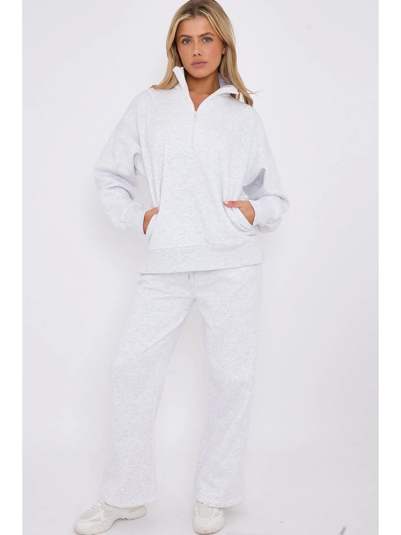 1/2 Zip Top And Wide Leg Fleece Lined Jogger Set
