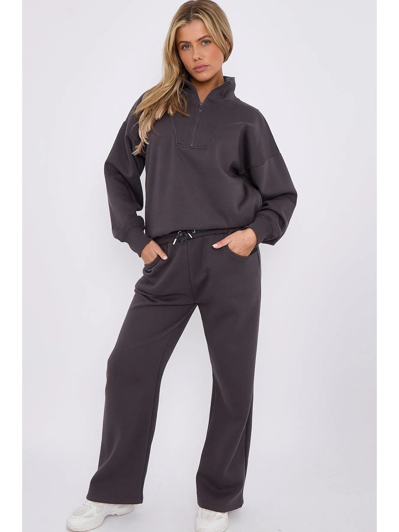 1/2 Zip Top And Wide Leg Fleece Lined Jogger Set