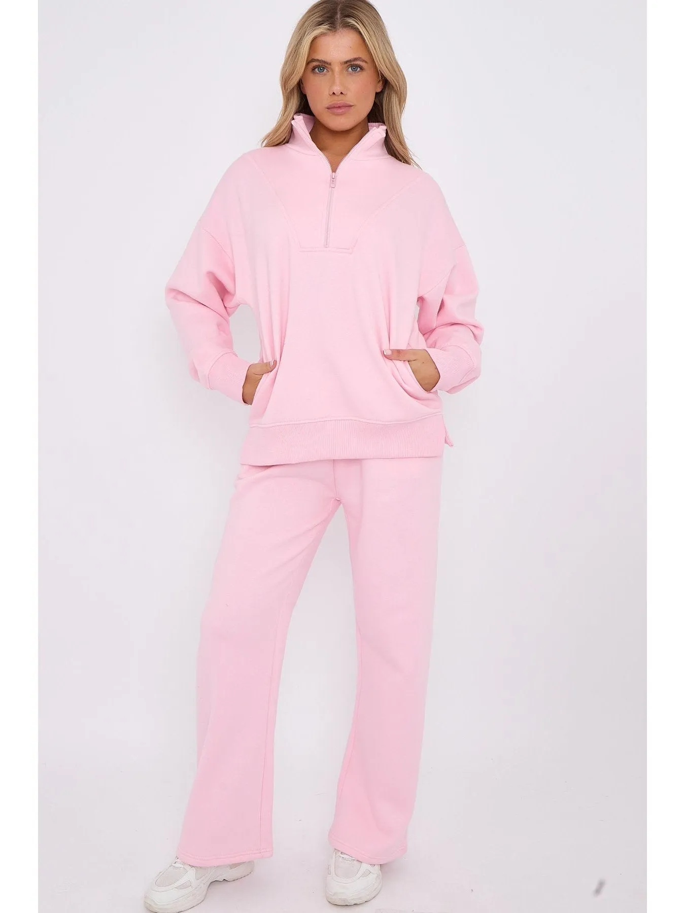 1/2 Zip Top And Wide Leg Fleece Lined Jogger Set