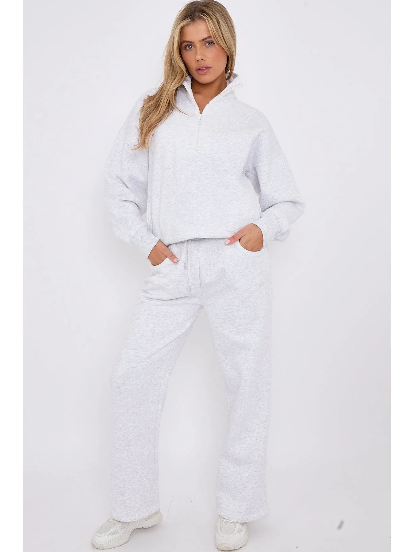 1/2 Zip Top And Wide Leg Fleece Lined Jogger Set