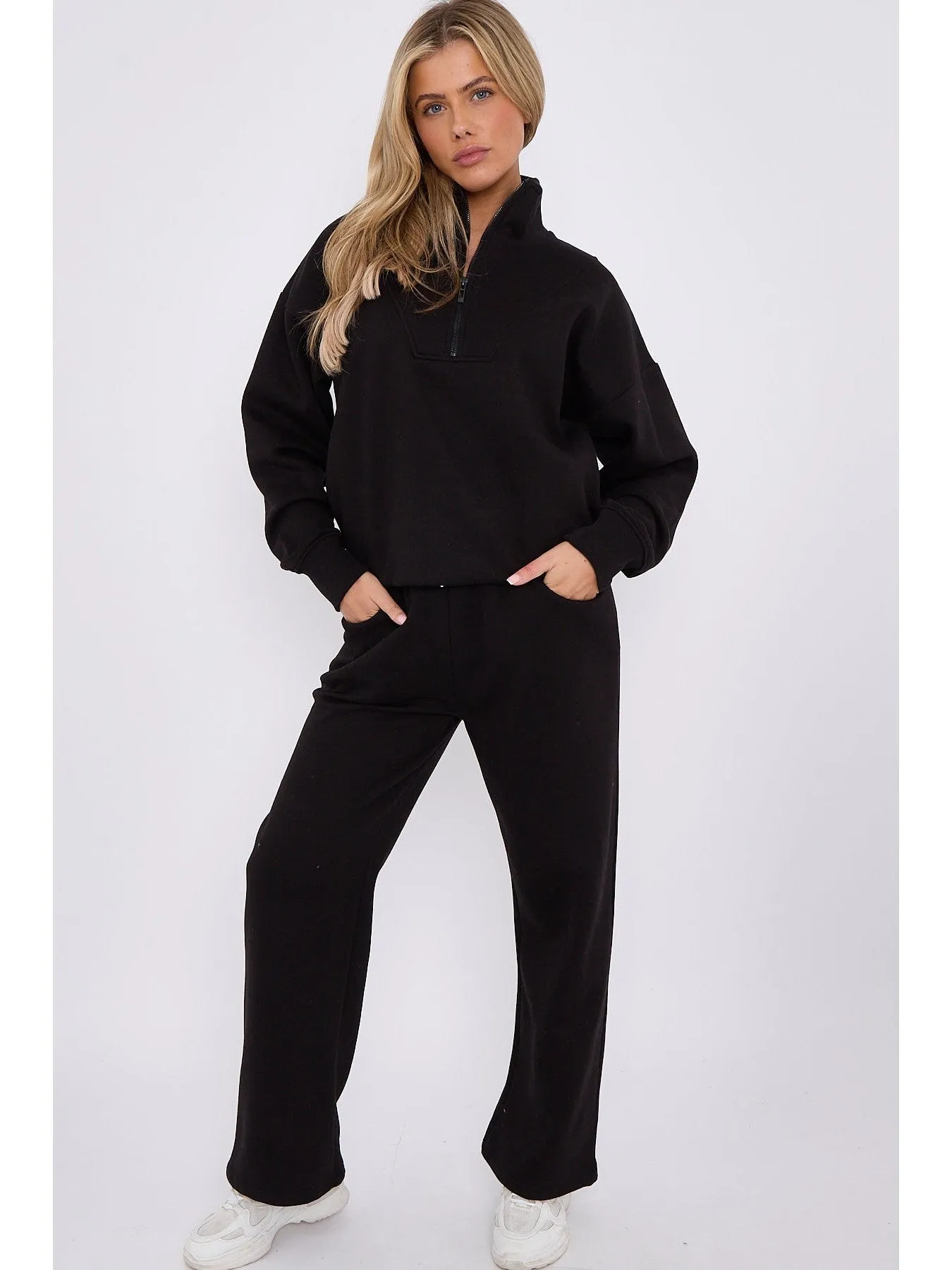 1/2 Zip Top And Wide Leg Fleece Lined Jogger Set