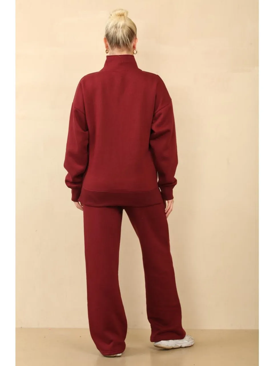 1/2 Zip Top And Wide Leg Fleece Lined Jogger Set