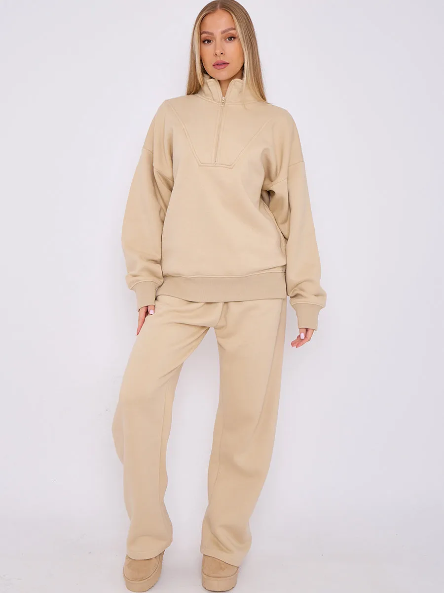 1/2 Zip Top And Wide Leg Fleece Lined Jogger Set