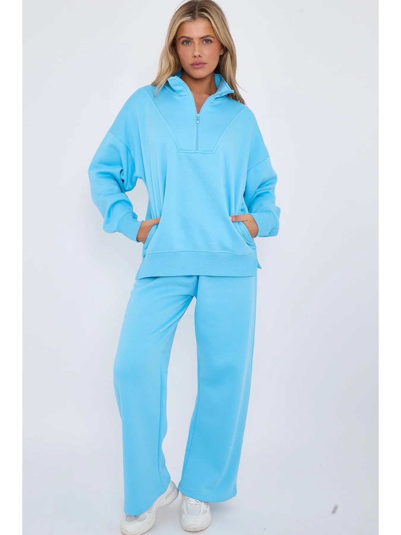 1/2 Zip Top And Wide Leg Fleece Lined Jogger Set