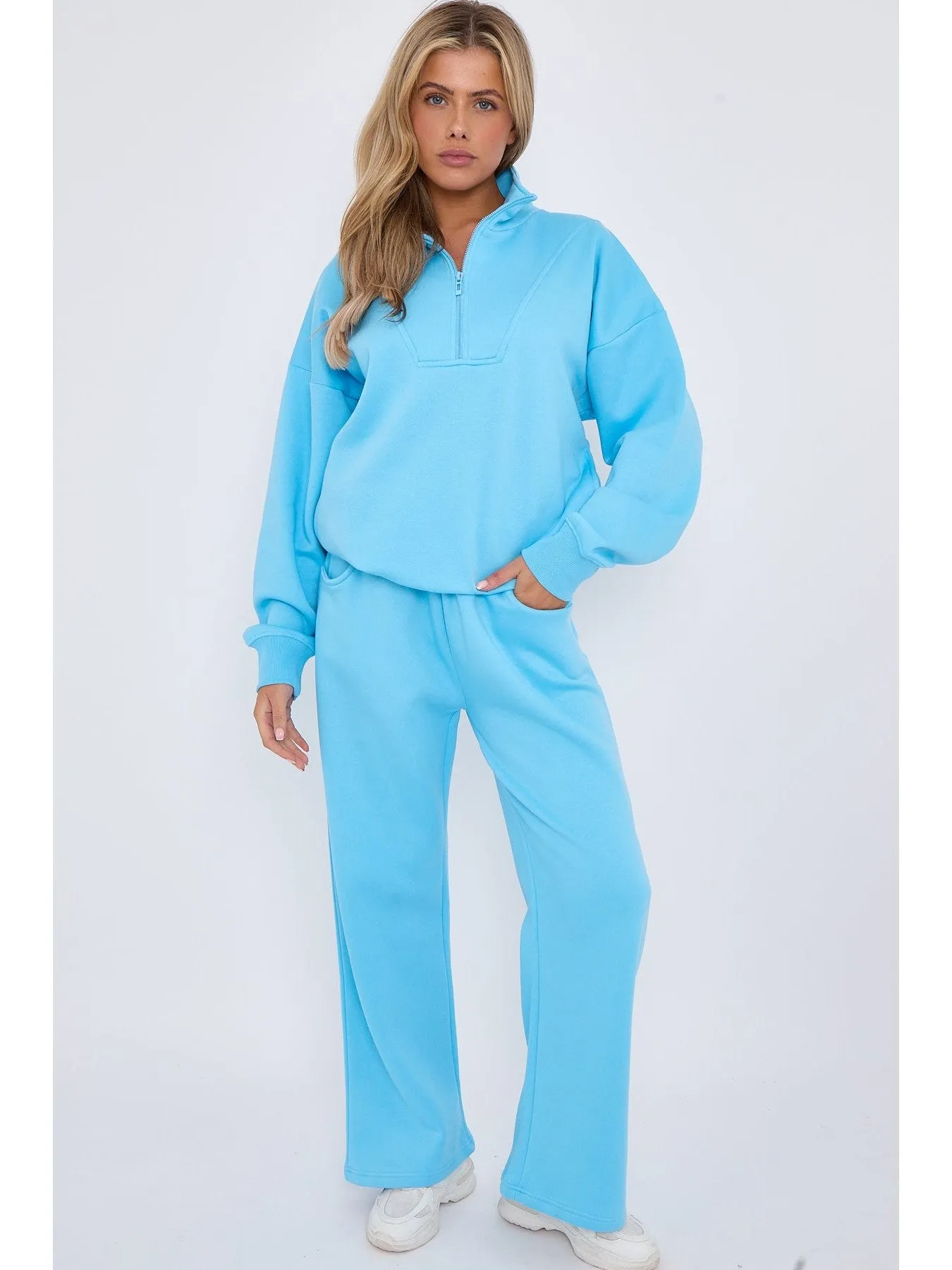 1/2 Zip Top And Wide Leg Fleece Lined Jogger Set