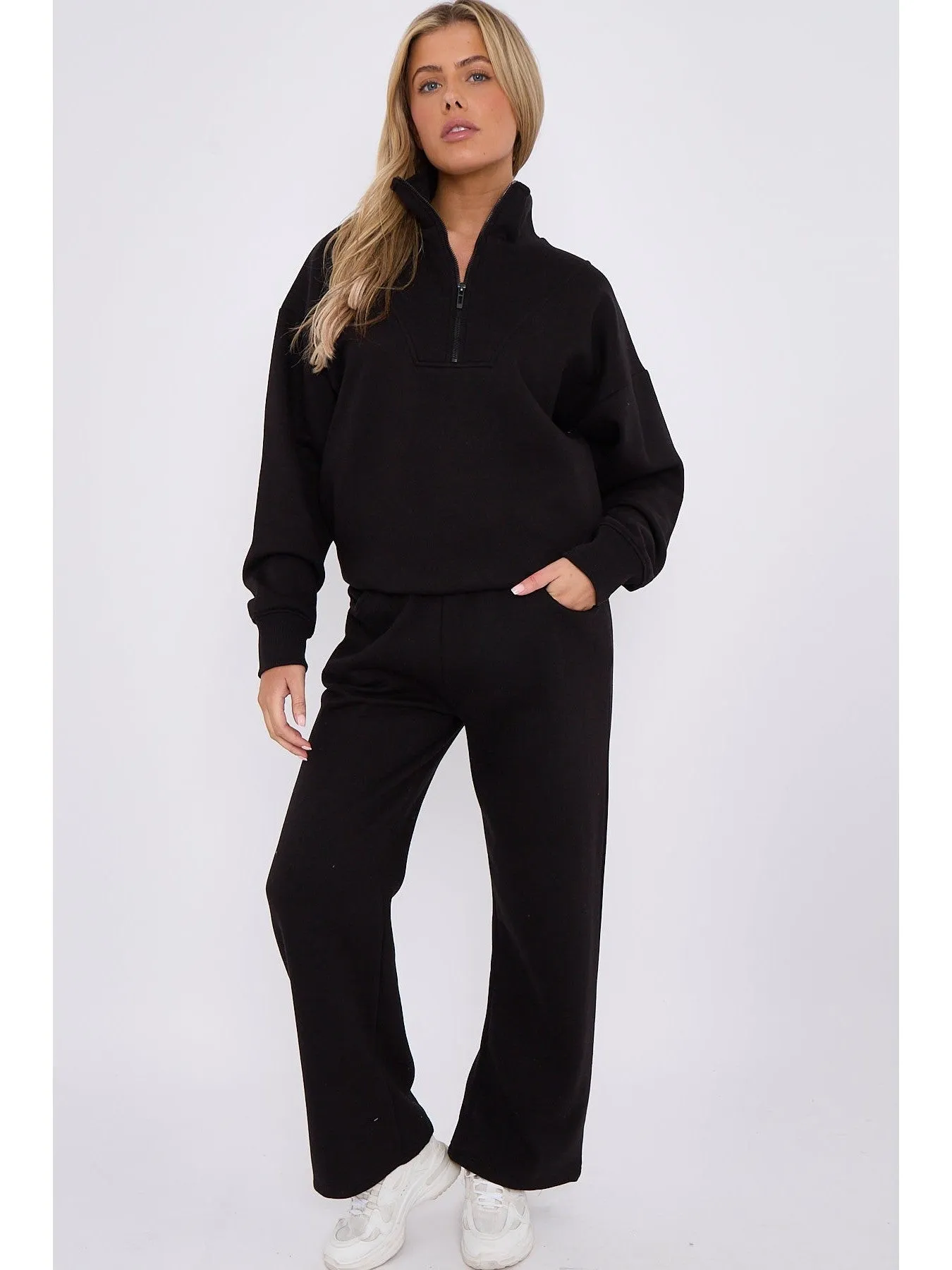 1/2 Zip Top And Wide Leg Fleece Lined Jogger Set
