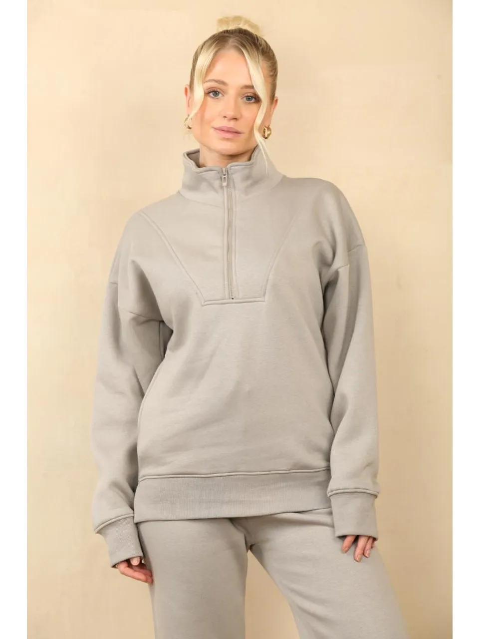 1/2 Zip Top And Wide Leg Fleece Lined Jogger Set