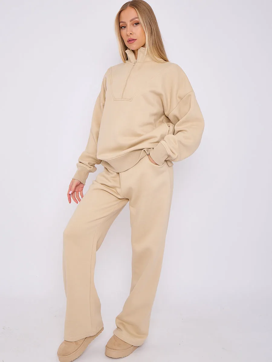 1/2 Zip Top And Wide Leg Fleece Lined Jogger Set
