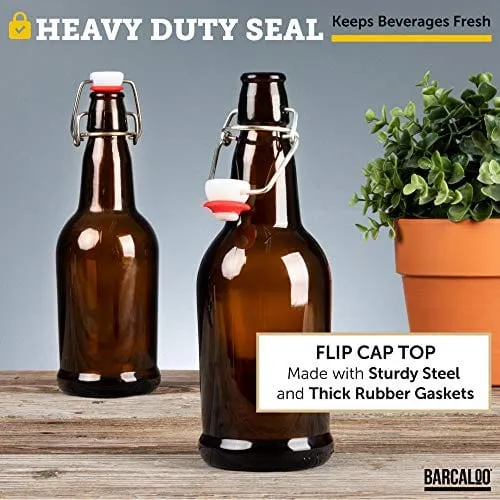 16oz Amber Glass Beer Bottles for Home Brewing - 12 Pack with Flip Caps