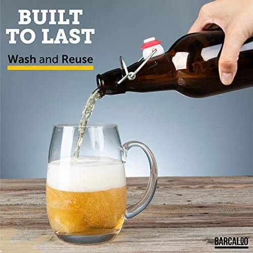 16oz Amber Glass Beer Bottles for Home Brewing - 12 Pack with Flip Caps