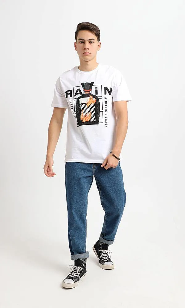 95193 Short Sleeves White Printed Round Neck Tee
