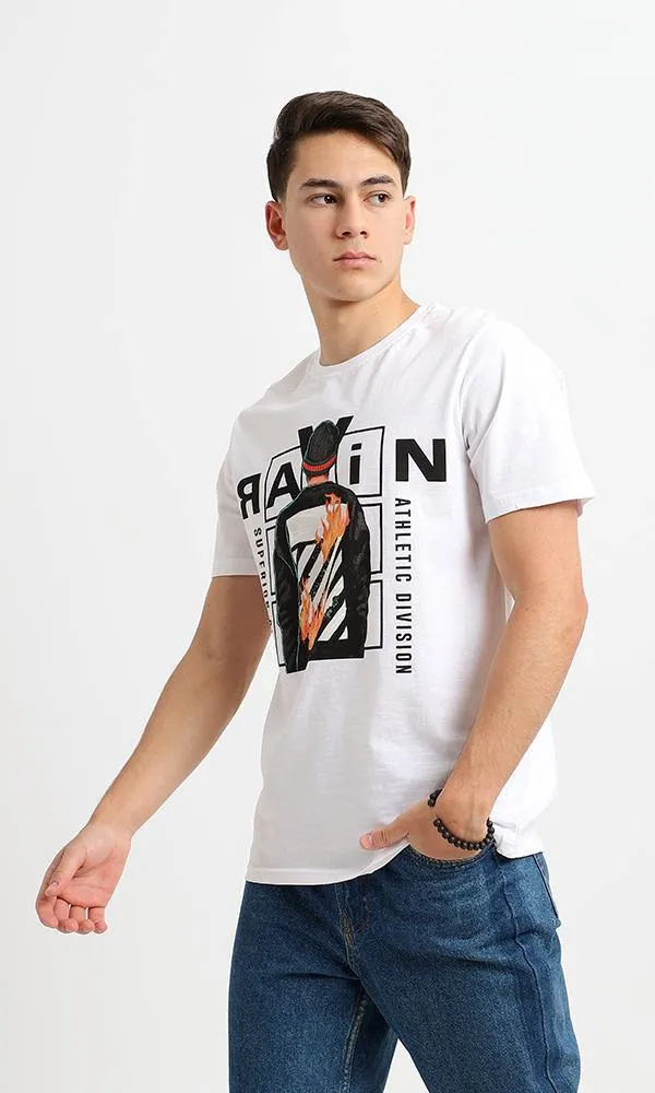 95193 Short Sleeves White Printed Round Neck Tee