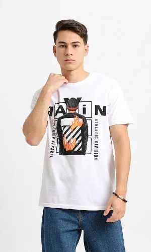 95193 Short Sleeves White Printed Round Neck Tee