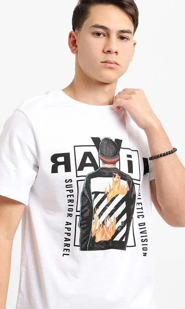 95193 Short Sleeves White Printed Round Neck Tee