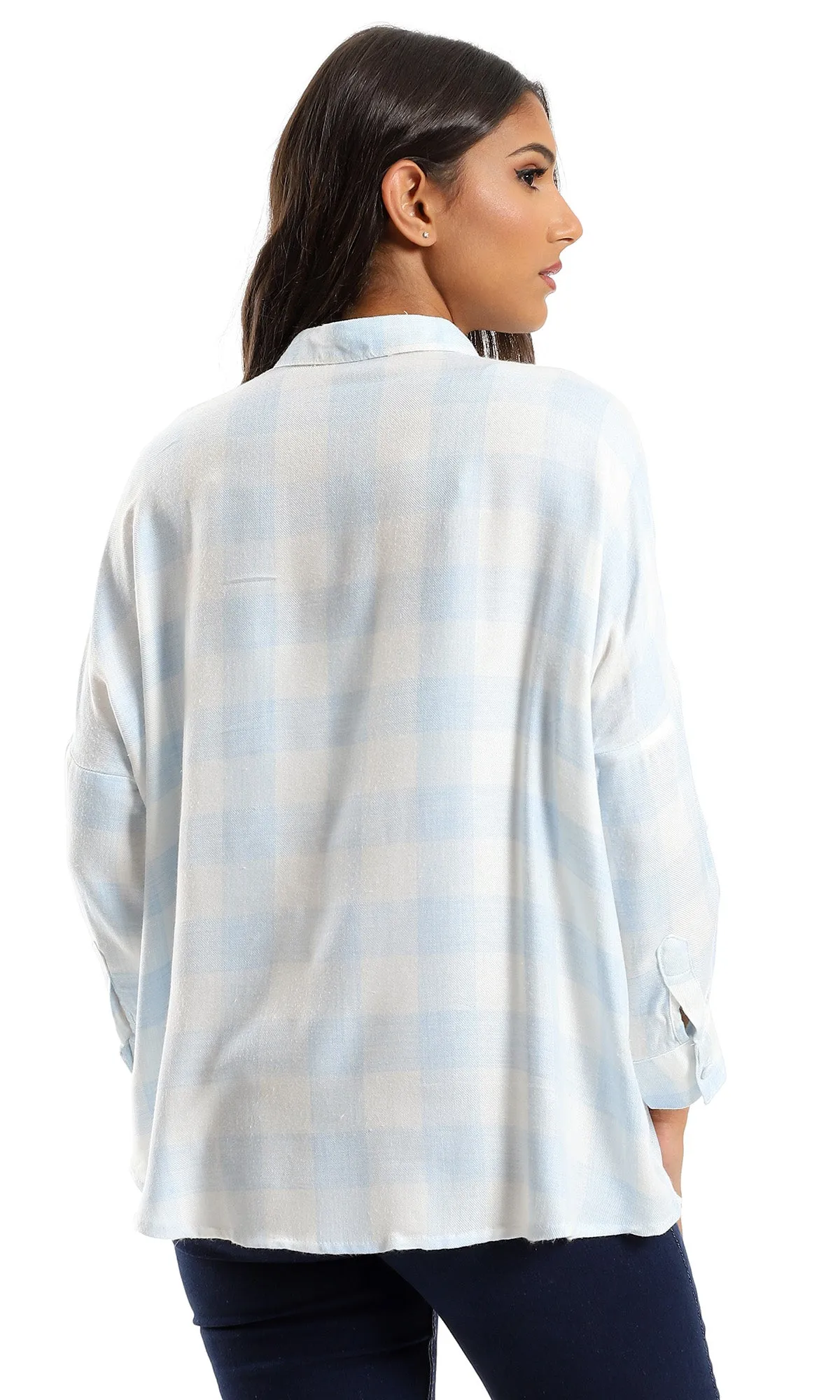 97309 Plaids Rayon Full Buttoned Shirt - White & Baby Blue