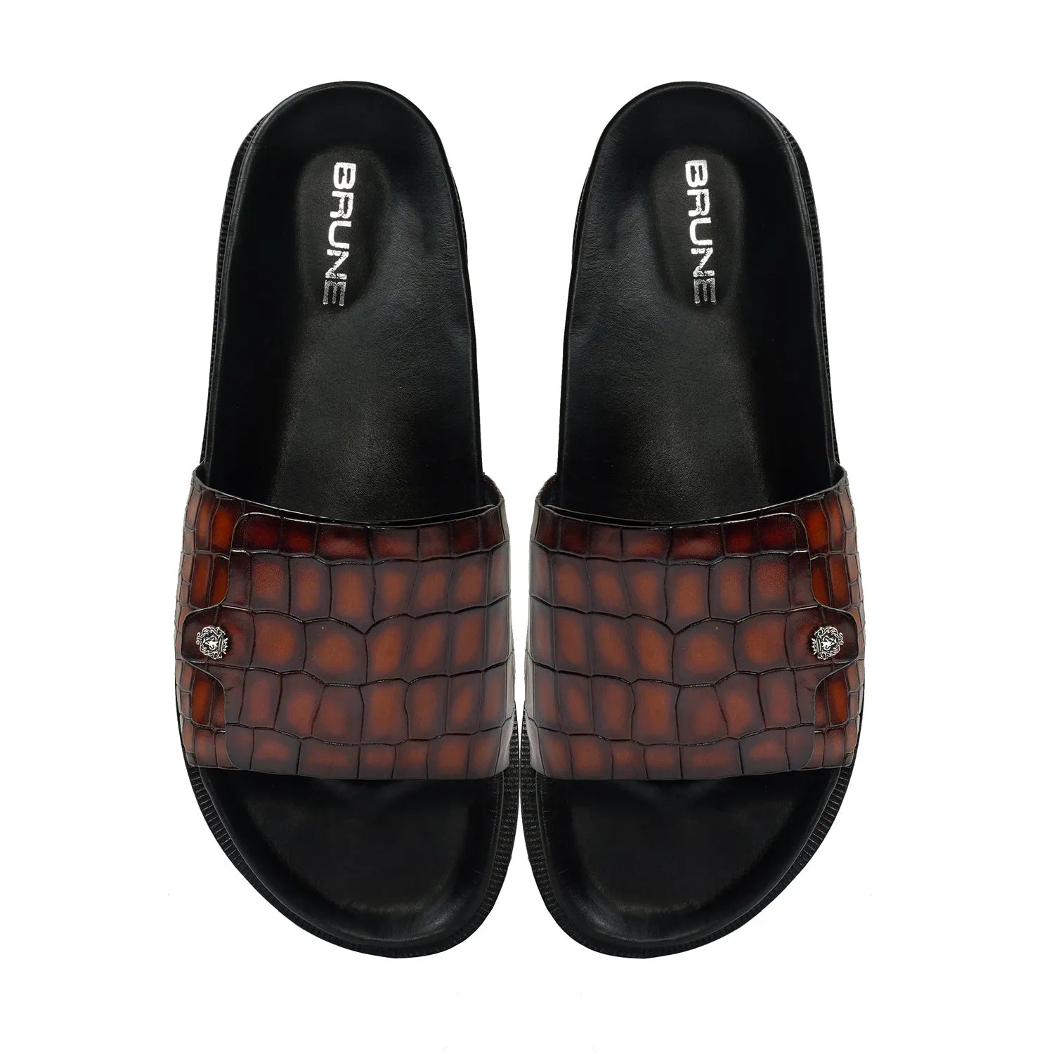 Adjustable Strap Flip-Flop Slipper in Tan Leather