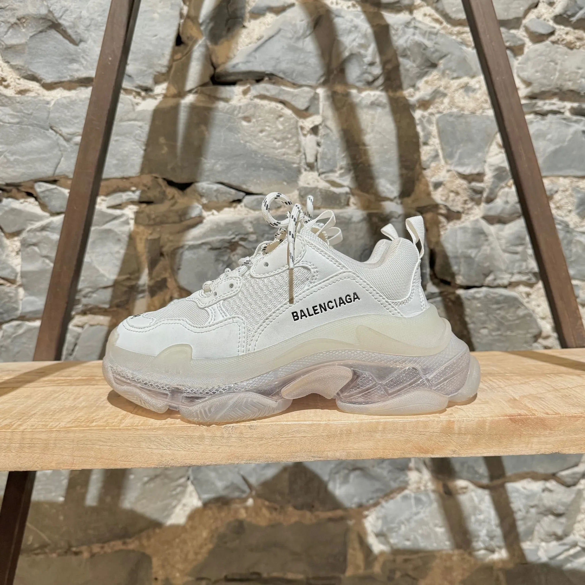 Balenciaga White Triple S Clear Soles Chunky Sneakers
