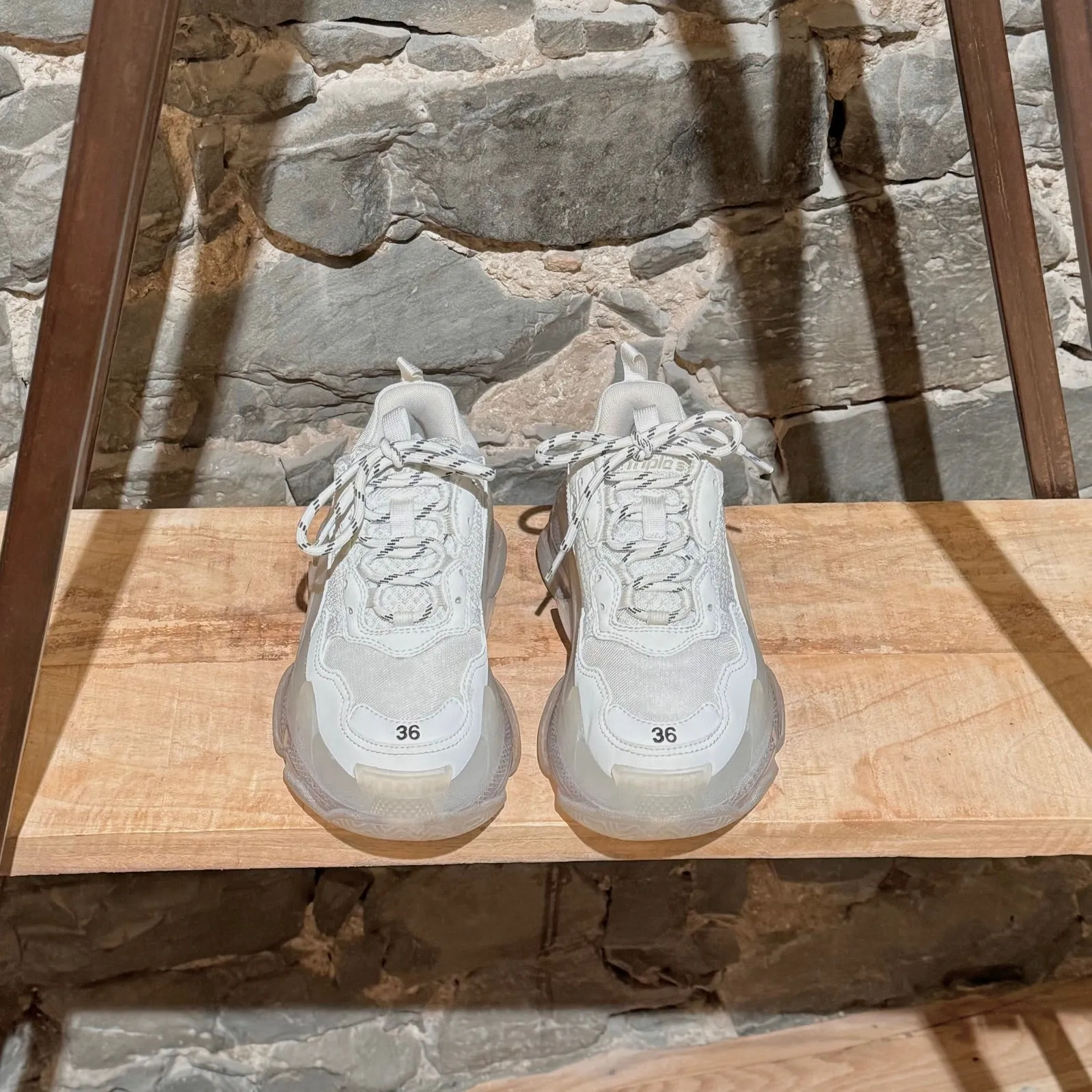 Balenciaga White Triple S Clear Soles Chunky Sneakers