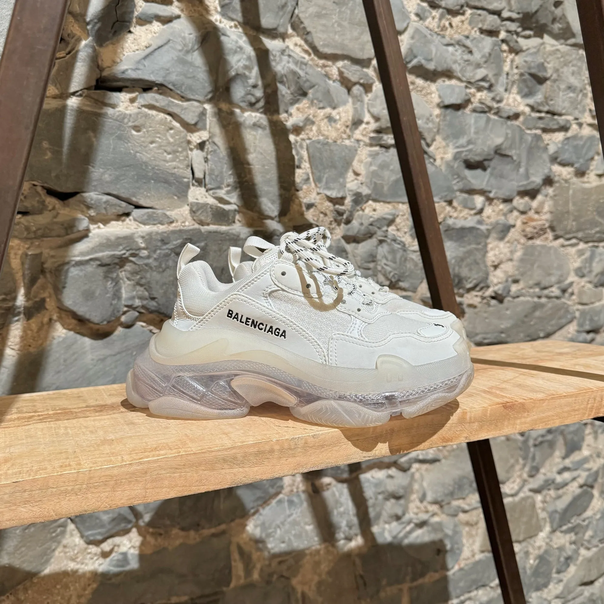 Balenciaga White Triple S Clear Soles Chunky Sneakers