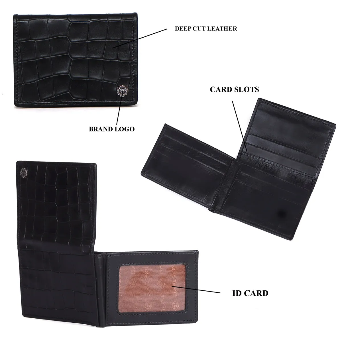Bi-Fold Wallet with Flip Up Single Window ID in Black Leather