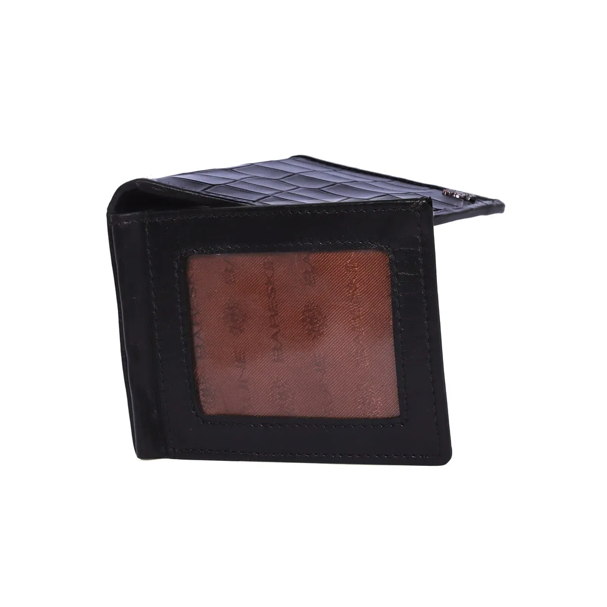 Bi-Fold Wallet with Flip Up Single Window ID in Black Leather