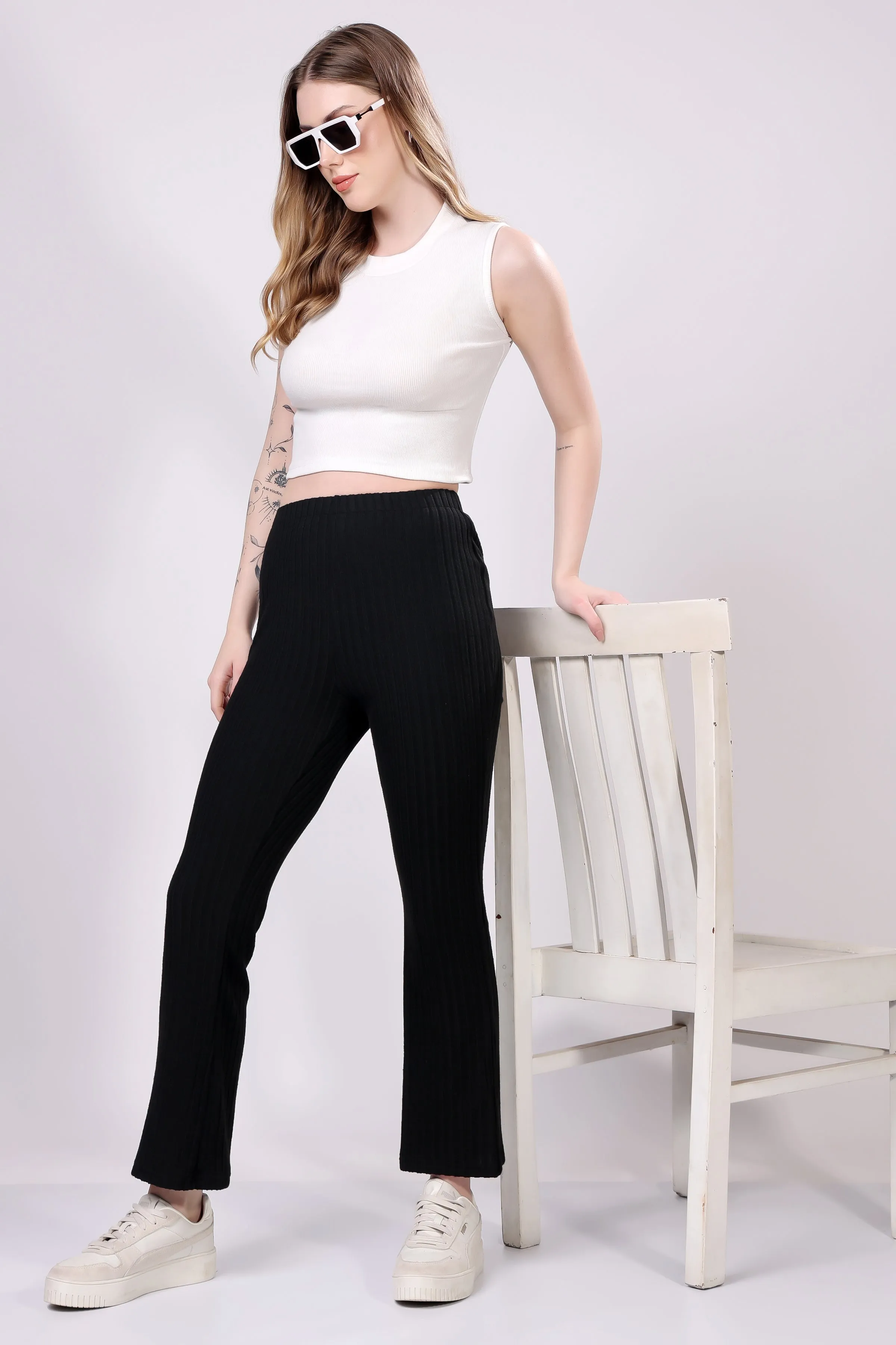 Black Ribbed Lounge Pants