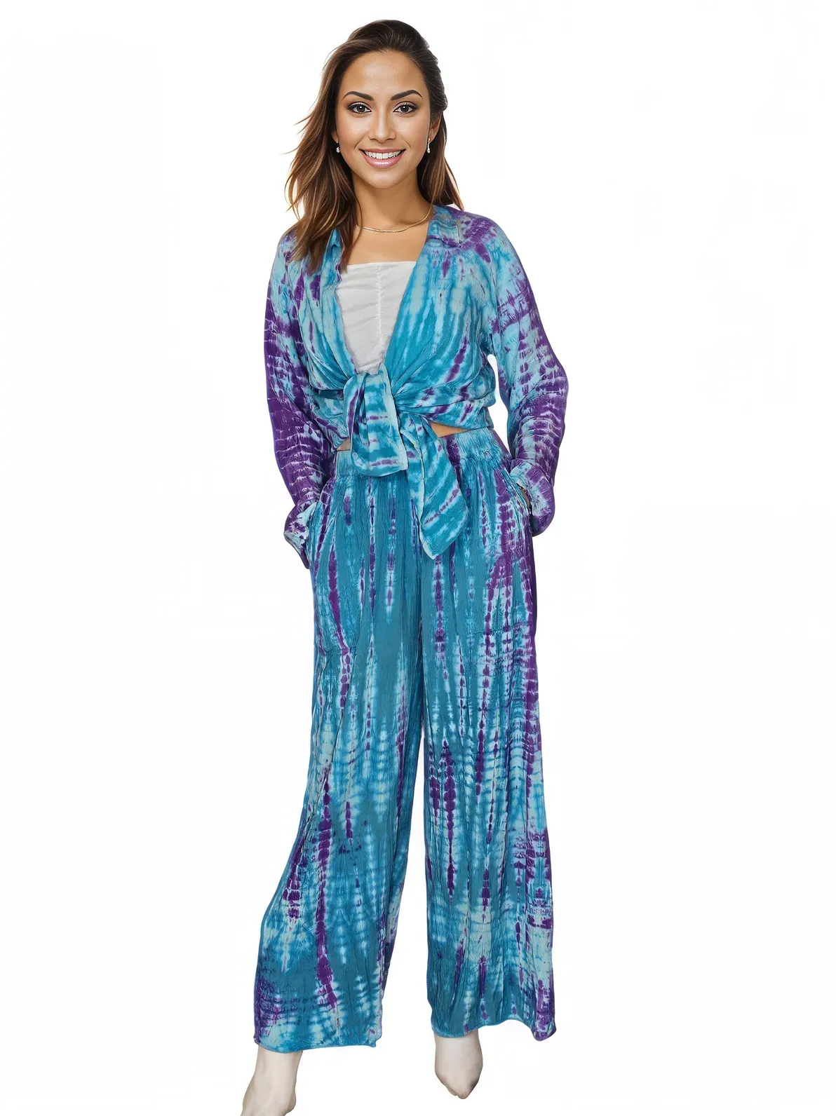 Blue Boho Tie-Dye Pants Set – Cozy, Chic & Effortlessly Stylish