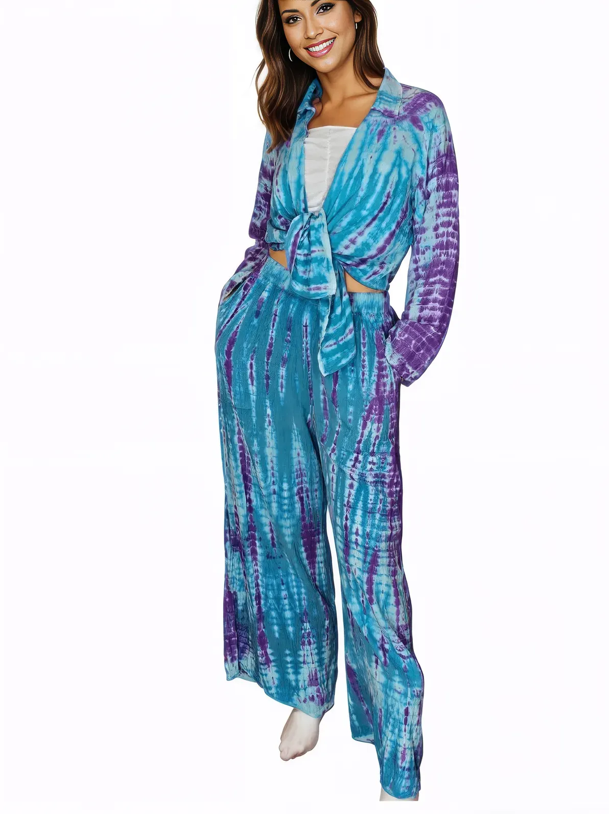 Blue Boho Tie-Dye Pants Set – Cozy, Chic & Effortlessly Stylish
