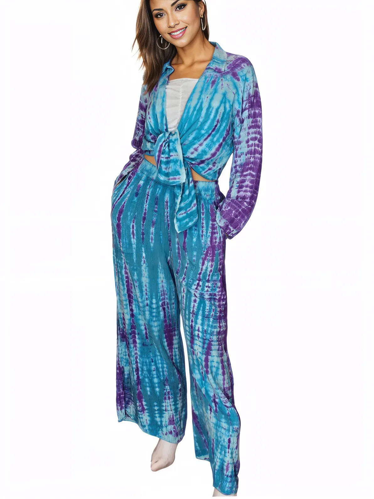 Blue Boho Tie-Dye Pants Set – Cozy, Chic & Effortlessly Stylish