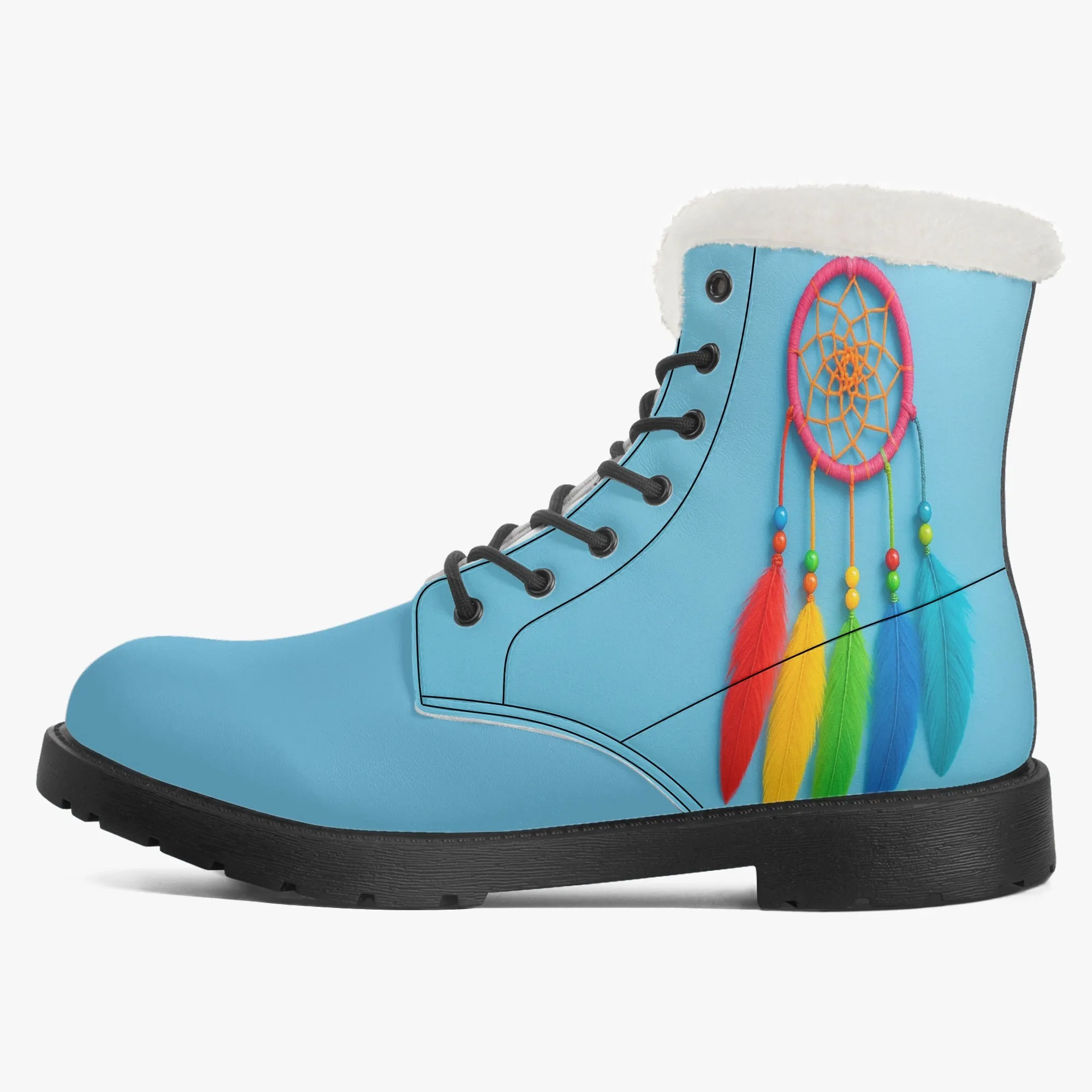 Blue Dream Catcher Faux Fur Leather Boots