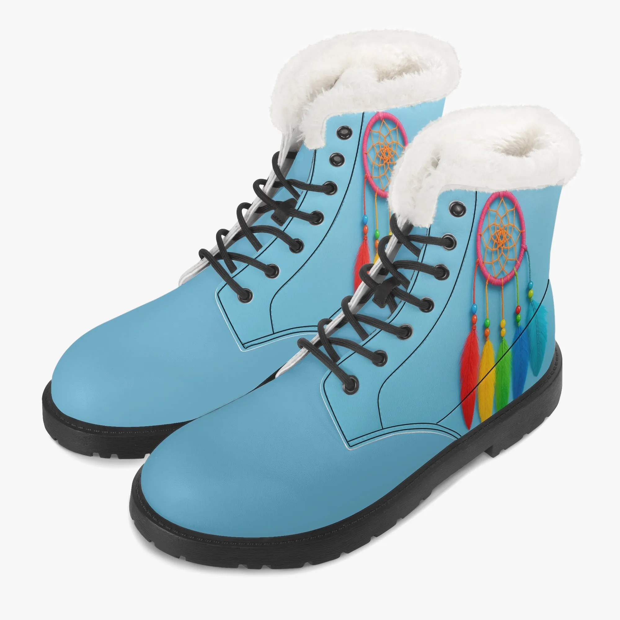 Blue Dream Catcher Faux Fur Leather Boots