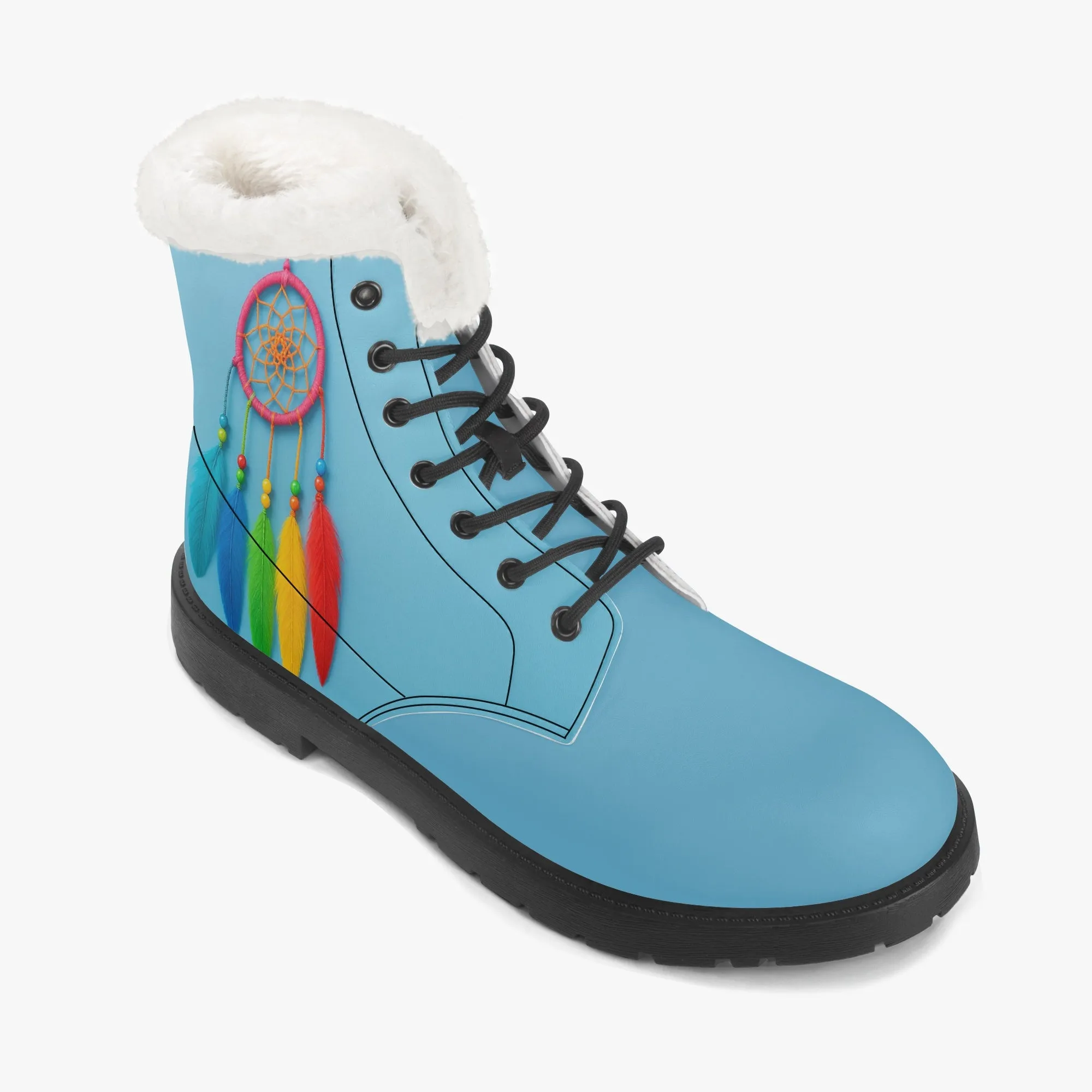 Blue Dream Catcher Faux Fur Leather Boots