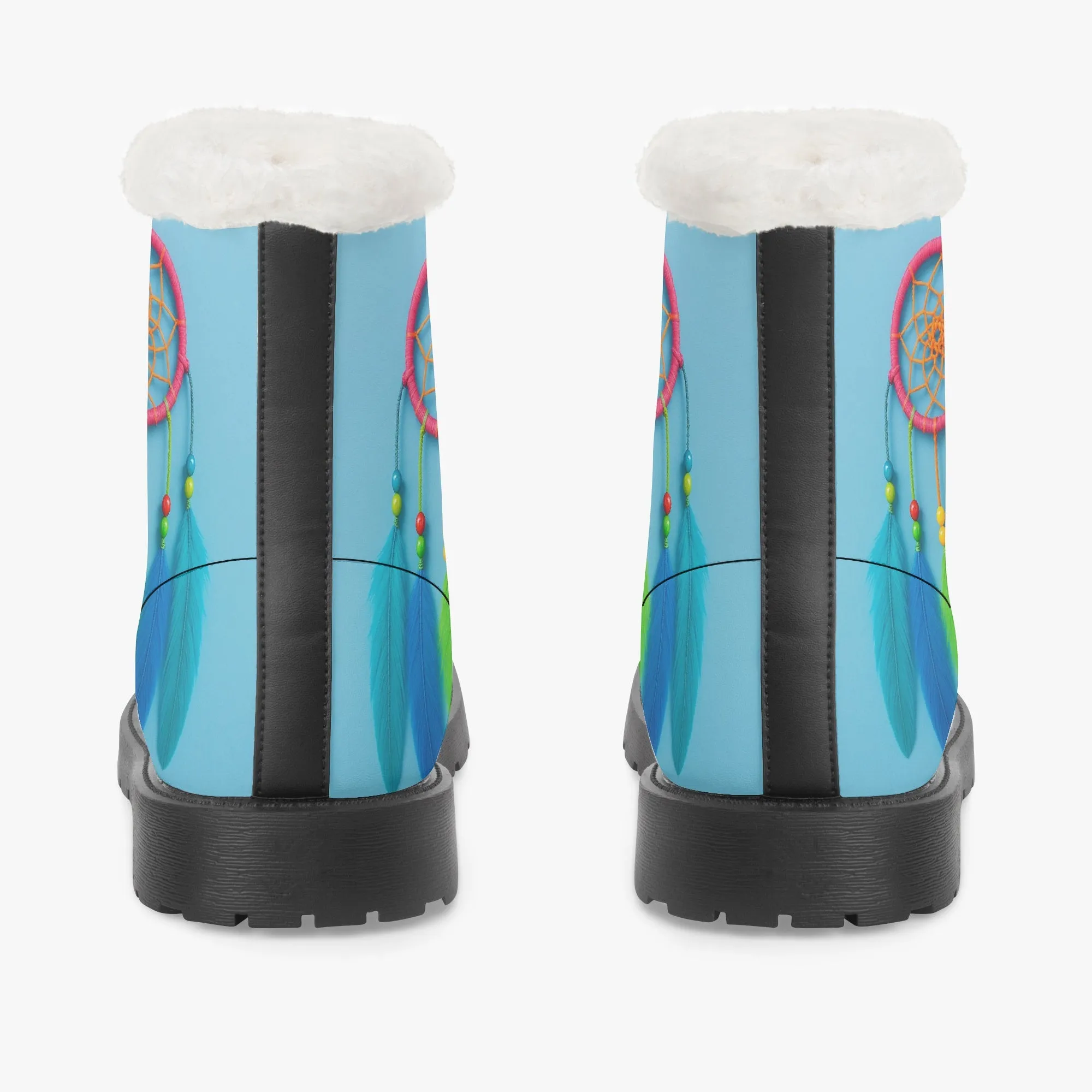 Blue Dream Catcher Faux Fur Leather Boots