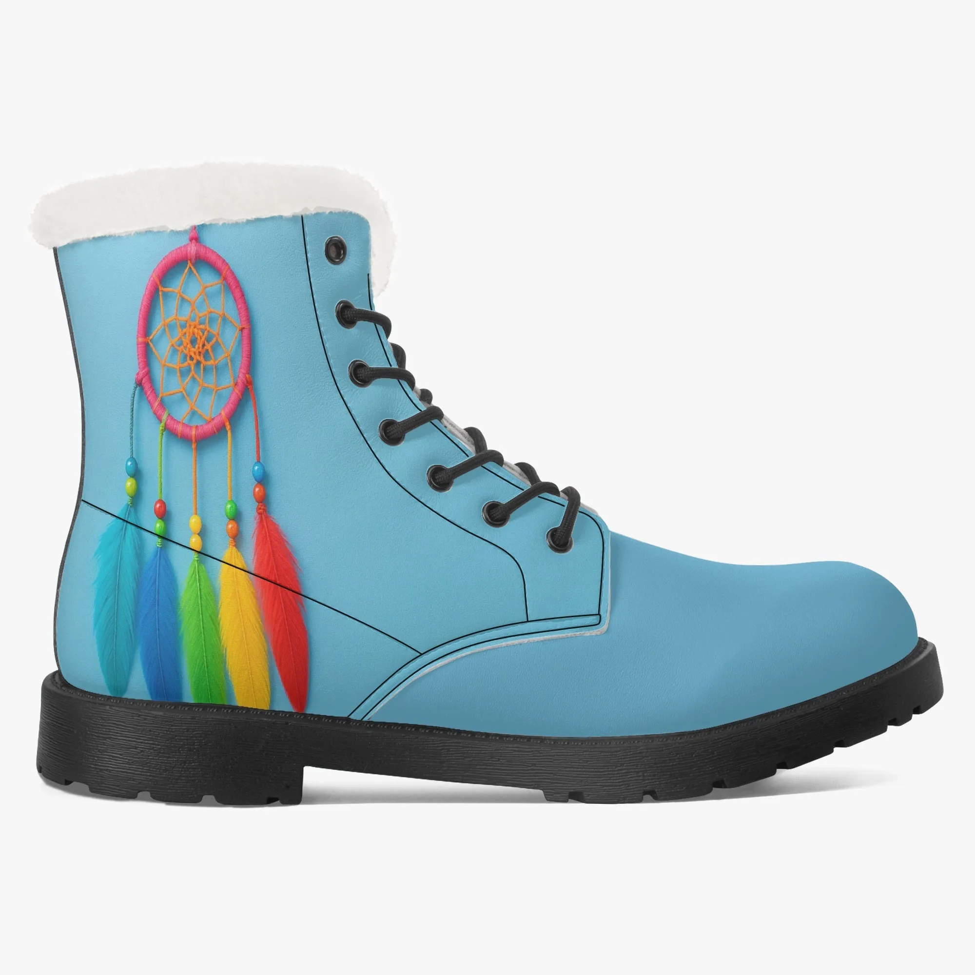Blue Dream Catcher Faux Fur Leather Boots