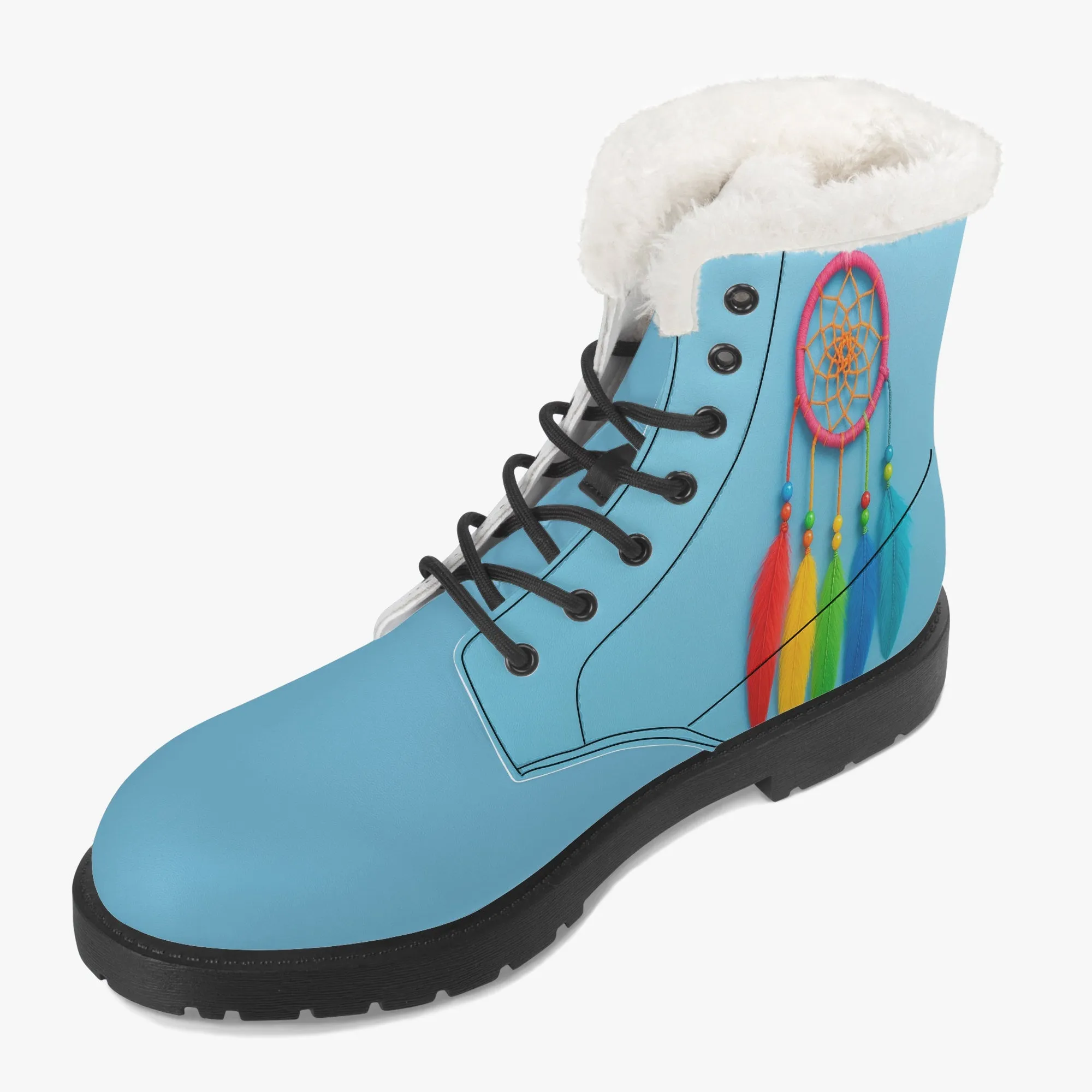 Blue Dream Catcher Faux Fur Leather Boots