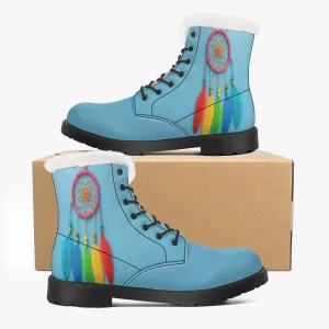 Blue Dream Catcher Faux Fur Leather Boots