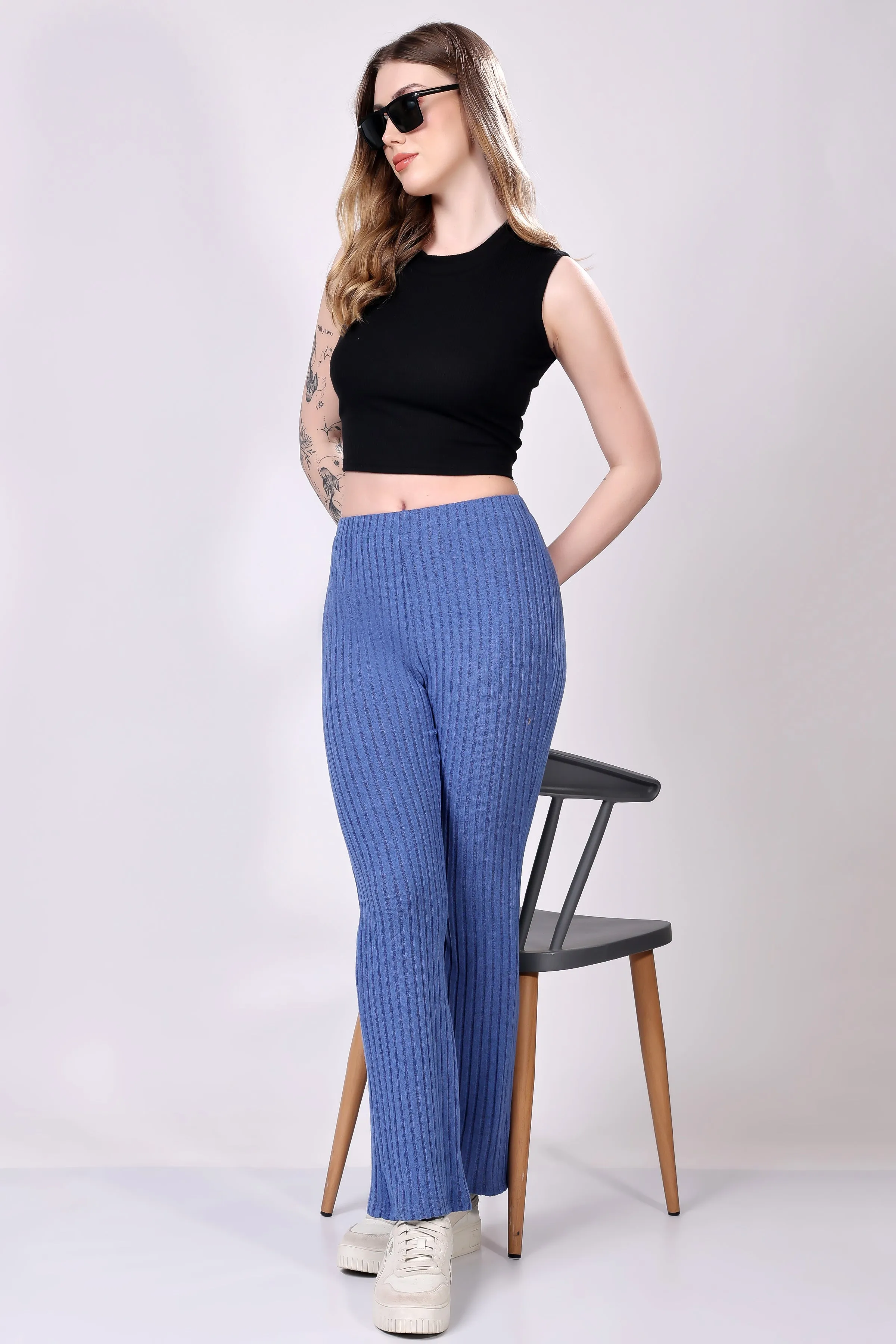Blue Ribbed Lounge Pants