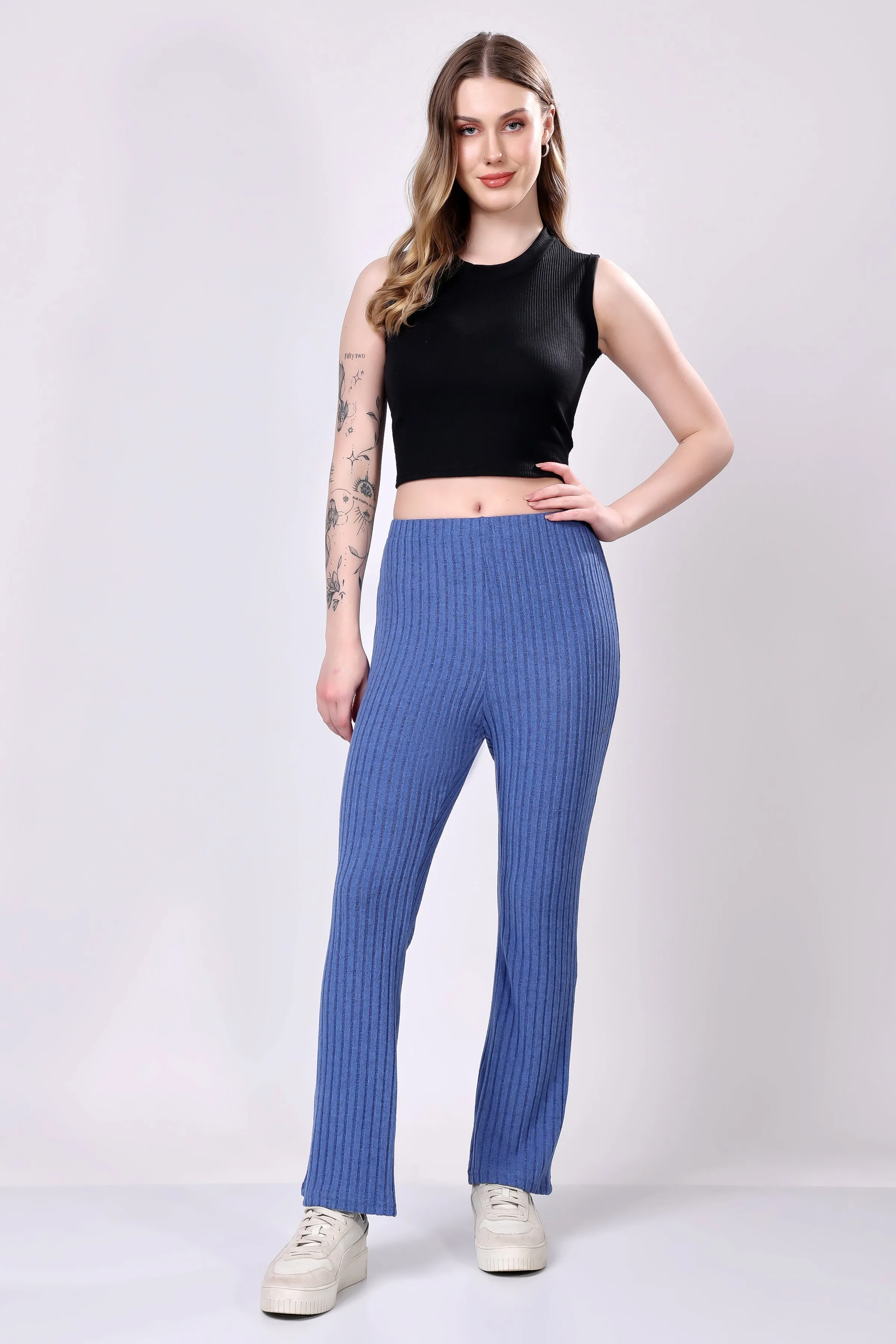 Blue Ribbed Lounge Pants