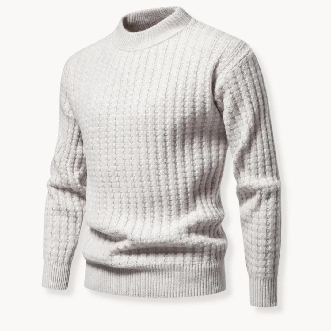 Chunky Waffle Knit Sweater with Mock Neck