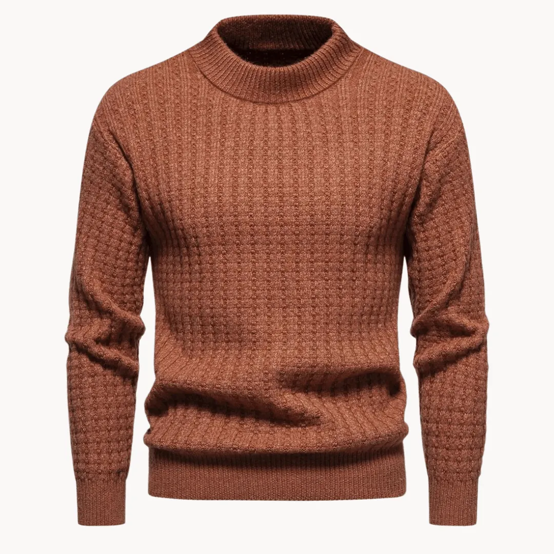 Chunky Waffle Knit Sweater with Mock Neck