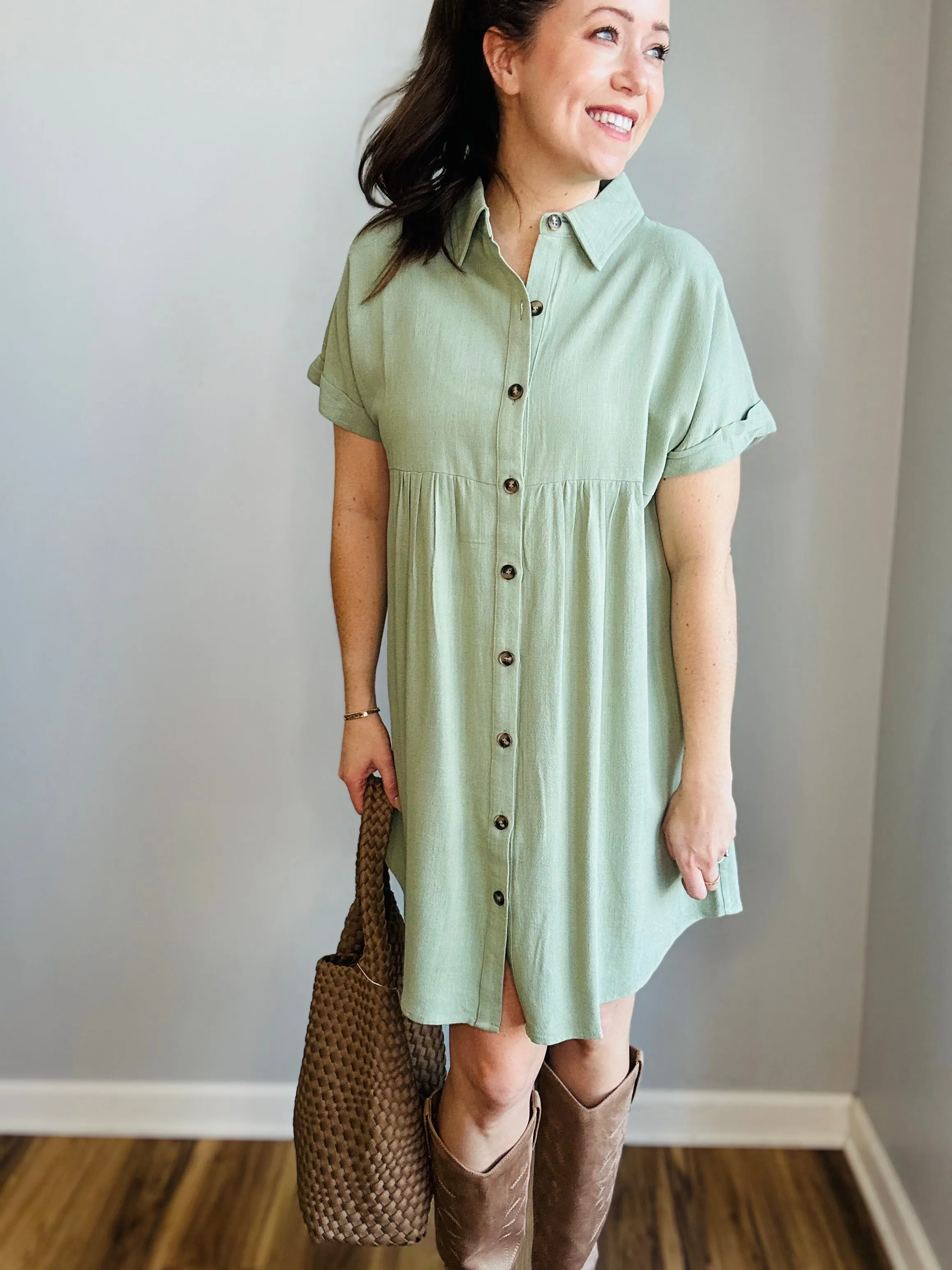 Dolman Sleeve Linen Shirt Dress