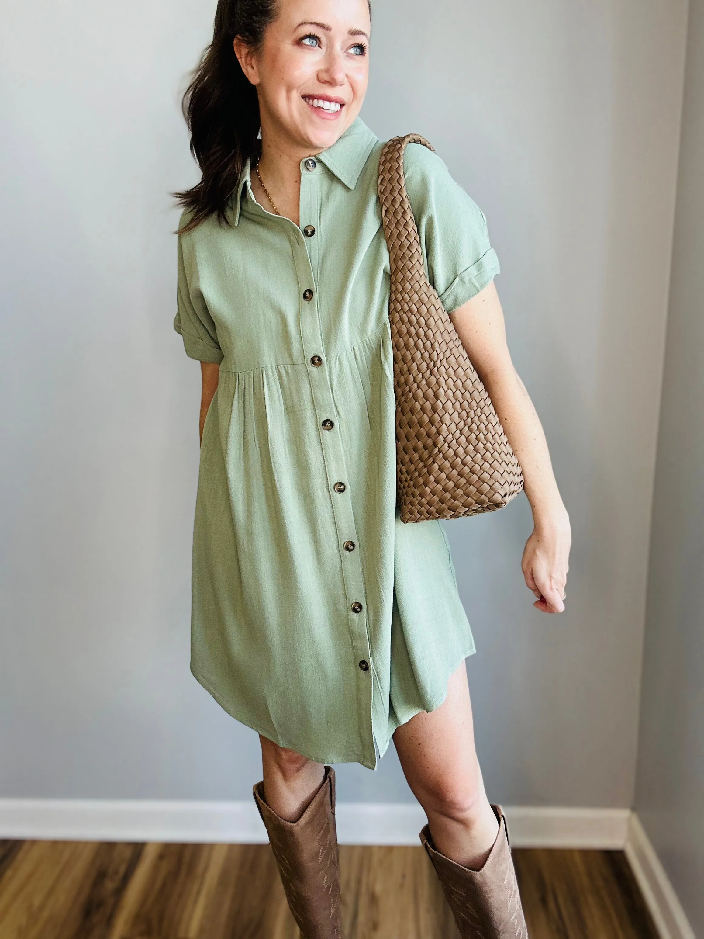 Dolman Sleeve Linen Shirt Dress