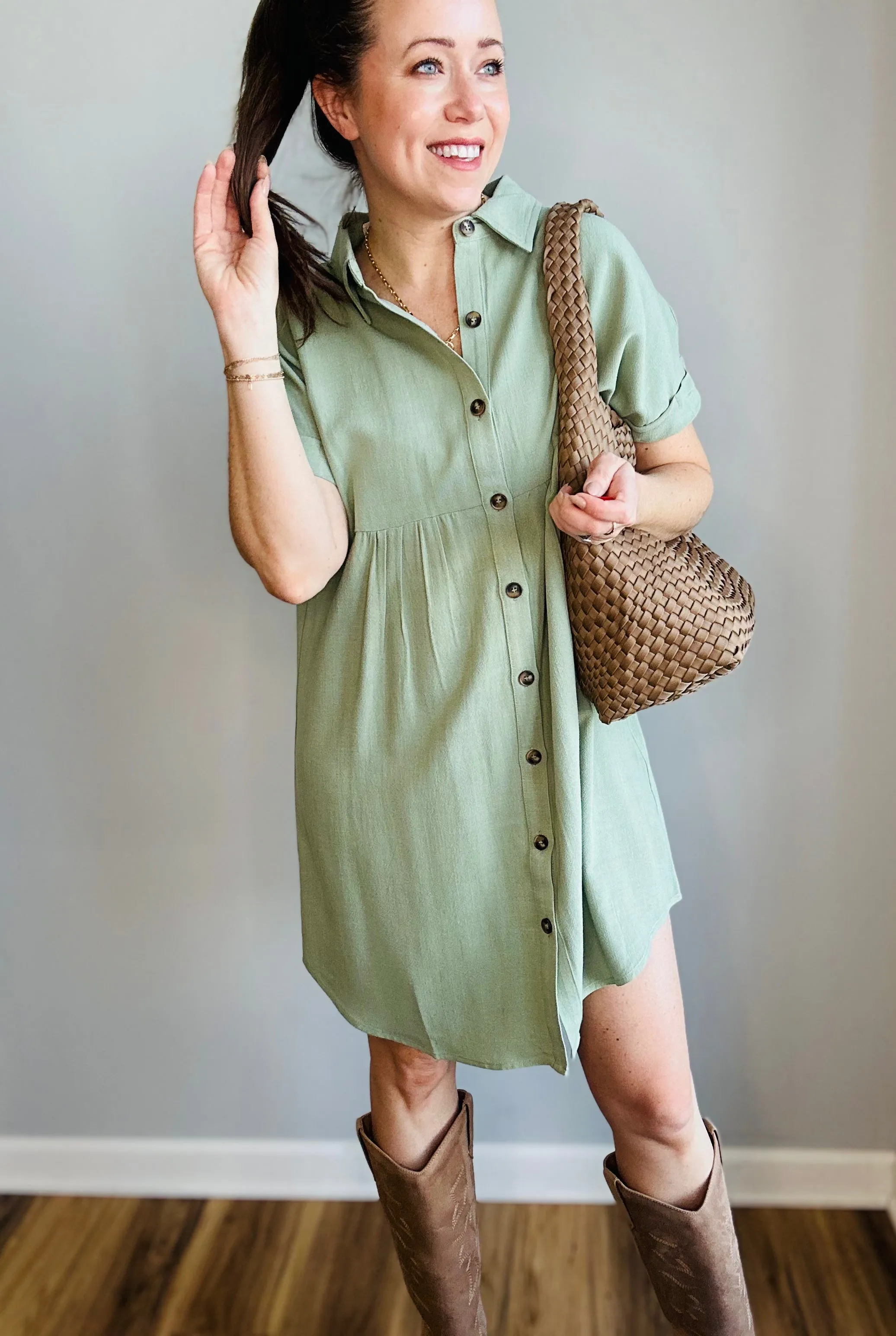 Dolman Sleeve Linen Shirt Dress