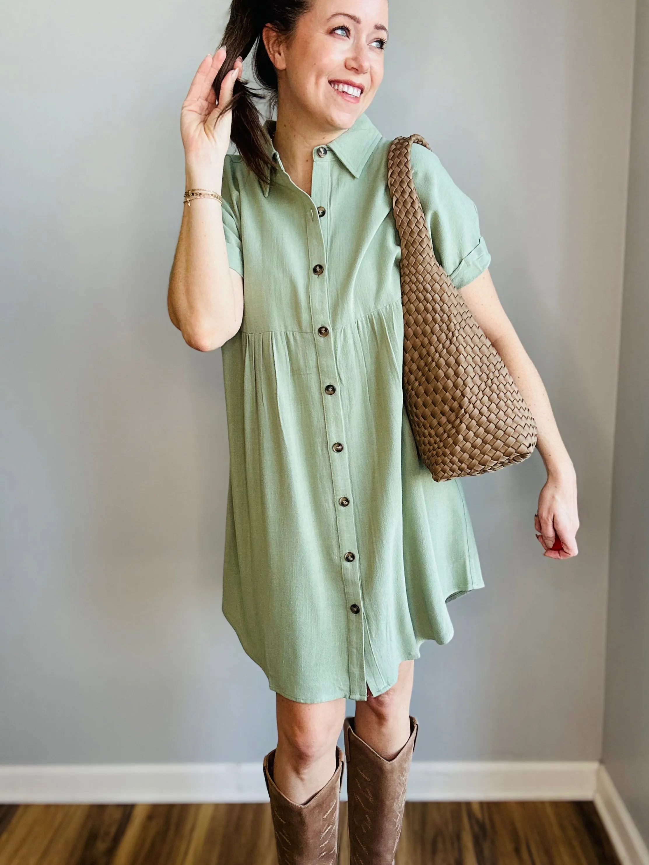Dolman Sleeve Linen Shirt Dress