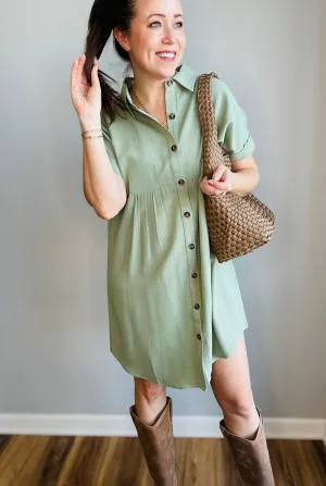 Dolman Sleeve Linen Shirt Dress