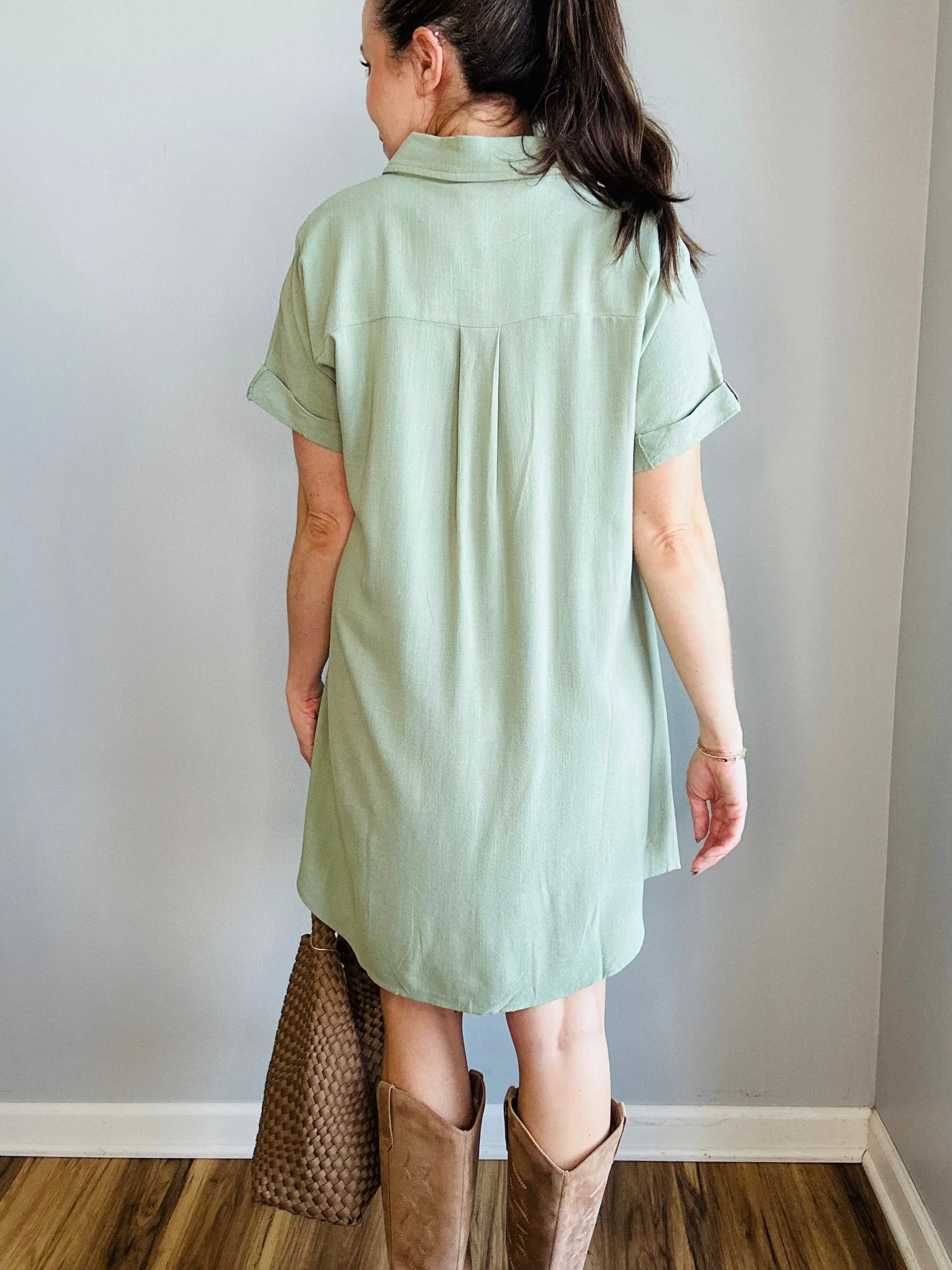 Dolman Sleeve Linen Shirt Dress